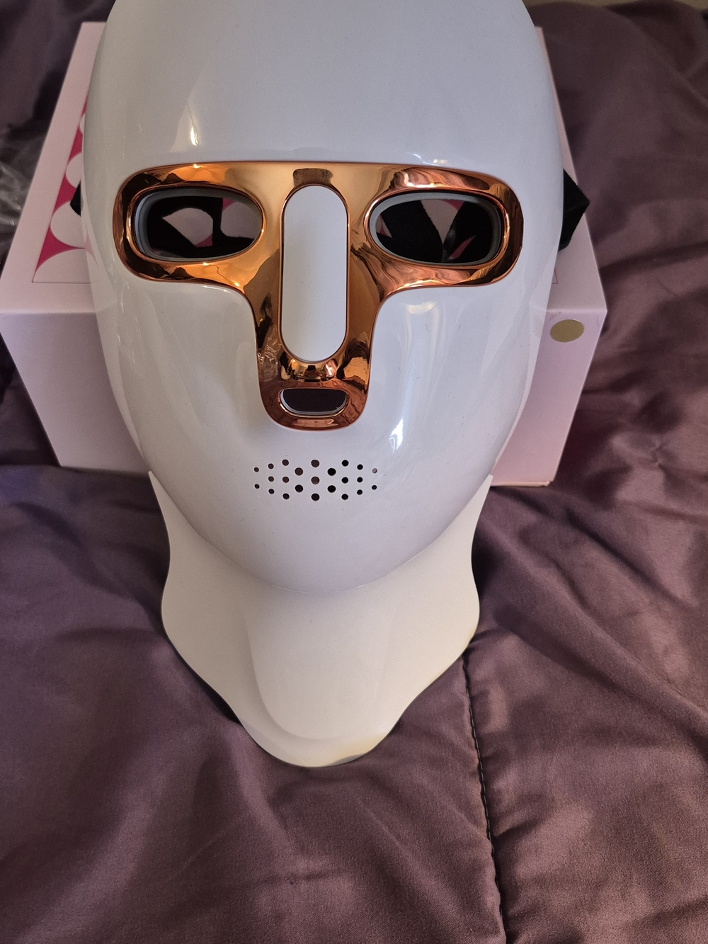 LED Light Therapy Face Mask in White with Rose-Gold Accents